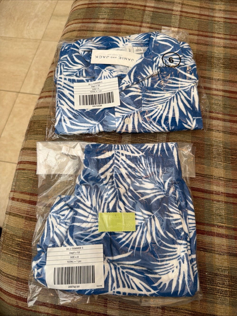 Janie and Jack Blue and White Palm Print Kids Matching Set
